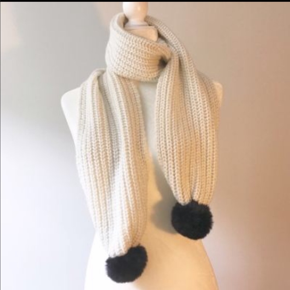 Kate Spade Cream & Black Luxe Fur Knit Scarf